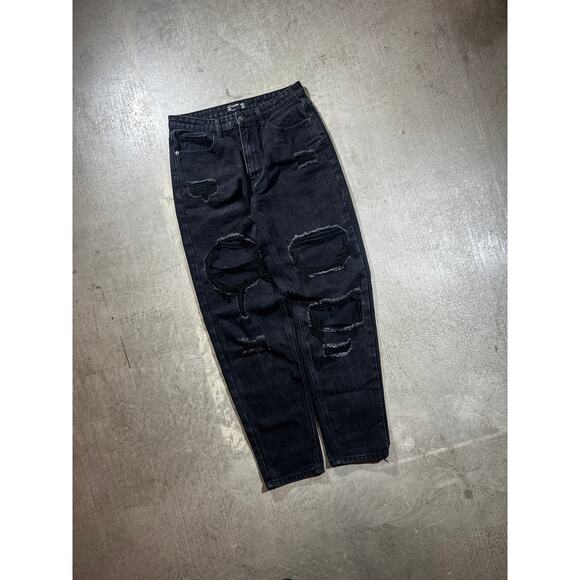 PrettyLittleThing Jeans Black Distressed Women’s Size 8 - Picture 1 of 6